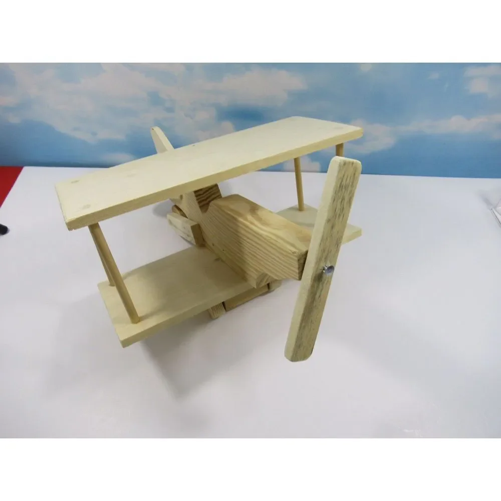 Childrens Handmade‎ Wooden Bi Wing Airplane With Propeller Paintable Plane